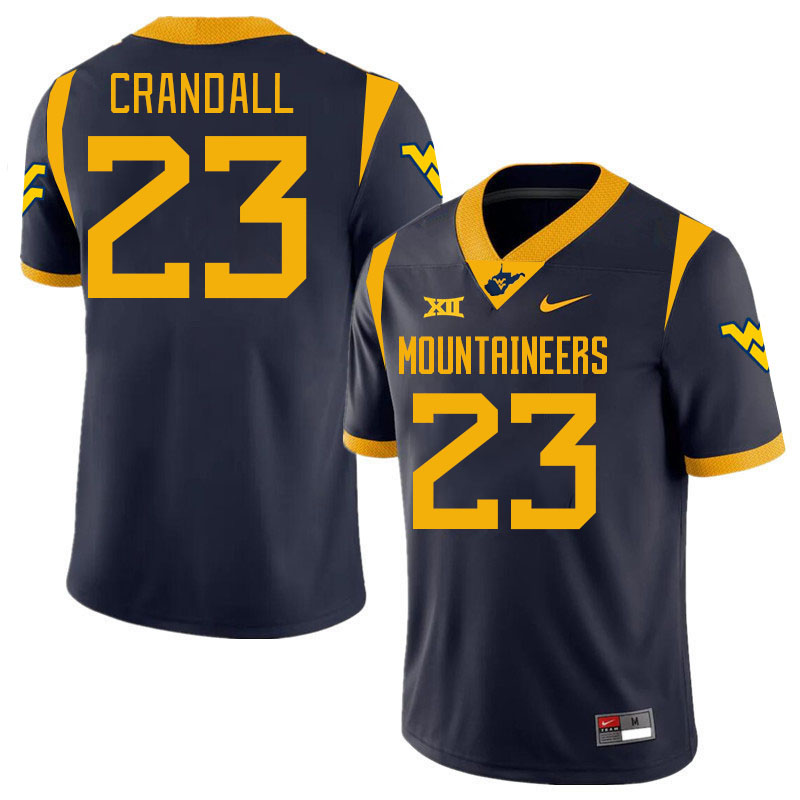 Men #23 TJ Crandall West Virginia Mountaineers College 2024 New Uniforms Football Jerseys Stitched S